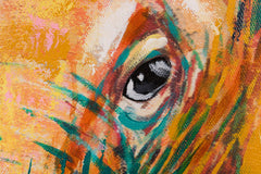 Quadro pop art su tela con motivo elefante, ritratto, motivo infantile, persone in tonalità blu-arancio, atmosfera vivace, natura, adatto per la cameretta dei bambini – principale