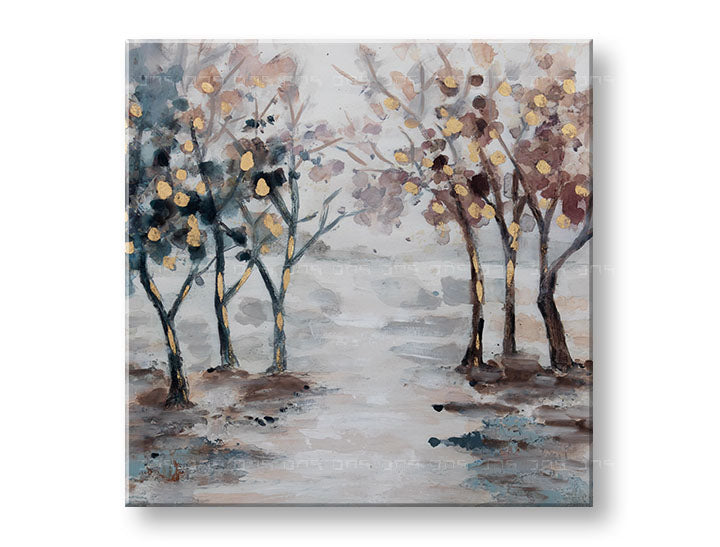 Quadro dipinto a mano per parete ALBERI 60x60 cm – prospettiva 3D su telaio in legno | 100% originale | acrilico su tela ARTMIE | Papilora.sk