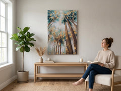 Quadro dipinto per parete ALBERI 60x90 cm – quadro dipinto a mano in un interno elegante (Bohemian warm) | wall mockup | tela premium | Papilora.sk