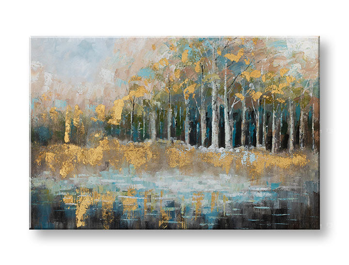 Quadro dipinto a mano per parete ALBERI 90x60 cm – prospettiva 3D su tela con cornice in legno | 100% originale | acrilico su tela ARTMIE | Papilora.sk