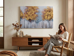 Quadro dipinto per parete ALBERI 90x60 cm – quadro dipinto a mano in un interno elegante (Golden hour luxe) | wall mockup | tela premium | Papilora.sk