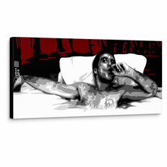 Quadro POP Art dipinto a mano AL PACINO 1 pezzo al21 – Visualizzazione 3D del quadro dipinto a mano su sfondo bianco. Colori dominanti: nero, rosso, bianco.