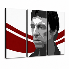 Quadro POP Art dipinto a mano AL PACINO 6 parti al6 – Visualizzazione 3D del quadro dipinto a mano su sfondo bianco. Colori dominanti: nero, rosso, bianco.