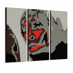 Quadro POP Art dipinto a mano BROWN APE 3 pezzi ibbrown – Visualizzazione 3D del quadro dipinto a mano su sfondo bianco. Colori dominanti: nero, rosso, grigio, marrone, bianco.