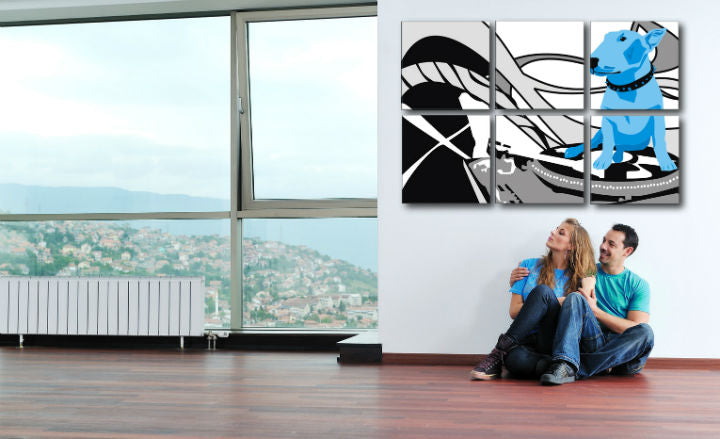 Quadro POP Art dipinto a mano Cane e DJ 6 pezzi dd - immagine 2