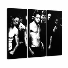 Quadro POP Art dipinto a mano Facce 3 pezzi fac. – Visualizzazione 3D del quadro dipinto a mano su sfondo bianco. Colori dominanti: nero, bianco, grigio.