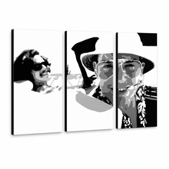 Quadro POP Art dipinto a mano Fear and Loathing in Las Vegas 3 pezzi lv – Visualizzazione 3D del quadro dipinto a mano su sfondo bianco. Colori dominanti: nero, bianco, grigio.