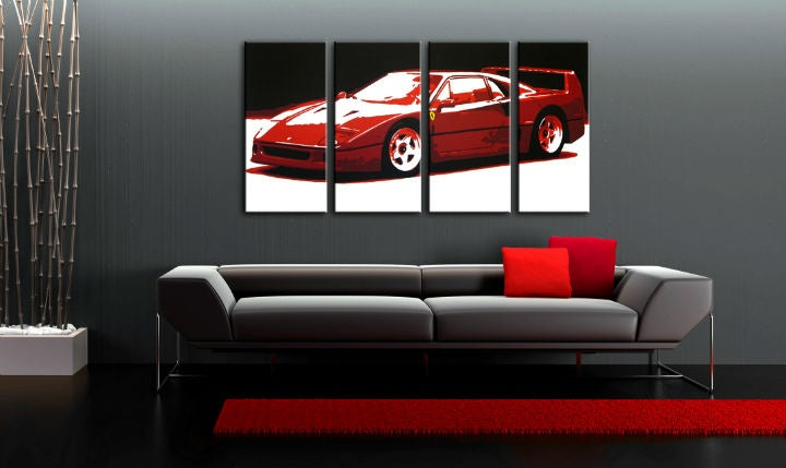 Quadro POP Art dipinto a mano FERRARI F40 4 pezzi fer