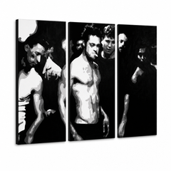 Quadro POP Art dipinto a mano Fight Club 3 pezzi fc – Visualizzazione 3D del quadro dipinto a mano su sfondo bianco. Colori dominanti: nero, bianco, grigio.