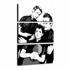 Quadro POP Art dipinto a mano Green Day 3 pezzi gd – Visualizzazione 3D del quadro dipinto a mano su sfondo bianco. Colori dominanti: nero, bianco, grigio.