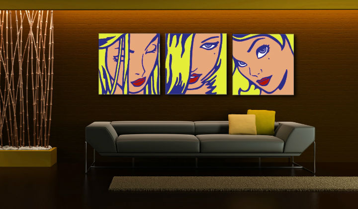 Quadro POP Art dipinto a mano LICHTENSTEIN 3 pezzi li5 - immagine 2