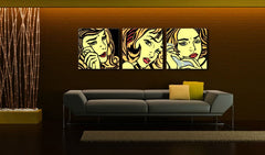 Quadro POP Art dipinto a mano LICHTENSTEIN 3 pezzi li6