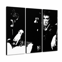Quadro POP Art dipinto a mano SCARFACE-AL PACINO 6 pezzi al5 – Visualizzazione 3D del quadro dipinto a mano su sfondo bianco. Colori dominanti: nero, bianco.