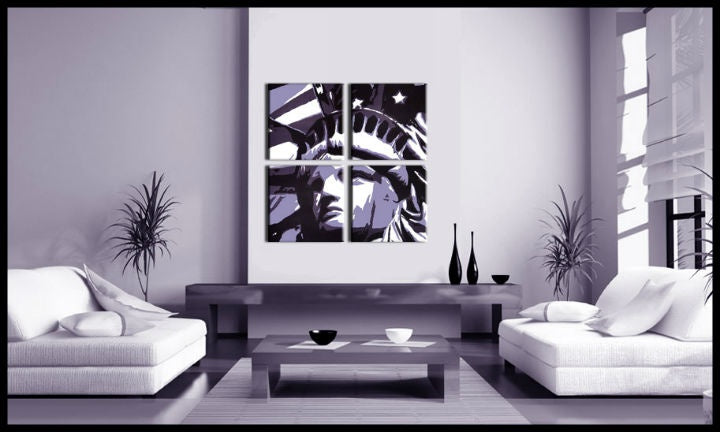 Quadro POP Art dipinto a mano Statua della Libertà 4 pezzi fs