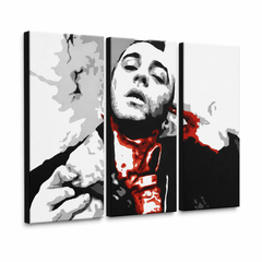 Quadro POP Art dipinto a mano Taxi Driver 3 pezzi taxi – Visualizzazione 3D del quadro dipinto a mano su sfondo bianco. Colori dominanti: nero, bianco, rosso, grigio, arancione.
