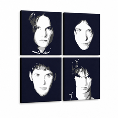 Quadro POP Art dipinto a mano The Vervet 4 pezzi tv – Visualizzazione 3D del quadro dipinto a mano su sfondo bianco. Colori dominanti: nero, bianco, marrone.