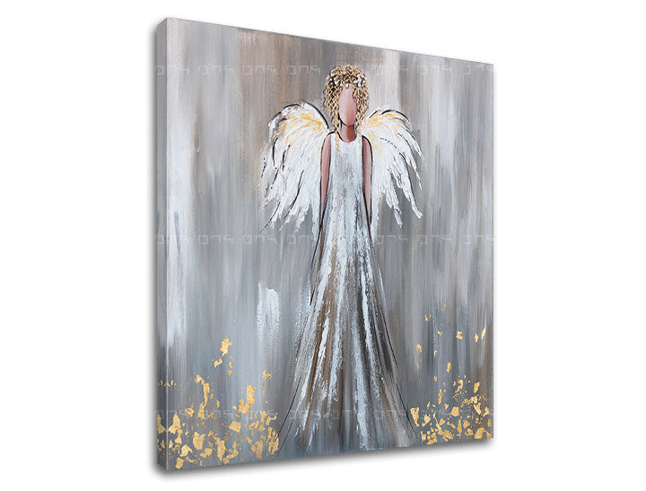 Quadro su tela Art Deco con angelo, design religioso in tonalità bianco e grigio, perfetto per un soggiorno elegante e spirituale. Papilora