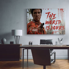 Quadro su tela di Scarface raffigurante il sanguinario Tony Montana con una pistola in mano