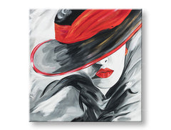Quadro su tela DONNA CON CAPPELLO NERO