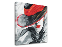 Quadro su tela DONNA CON CAPPELLO NERO - immagine 2