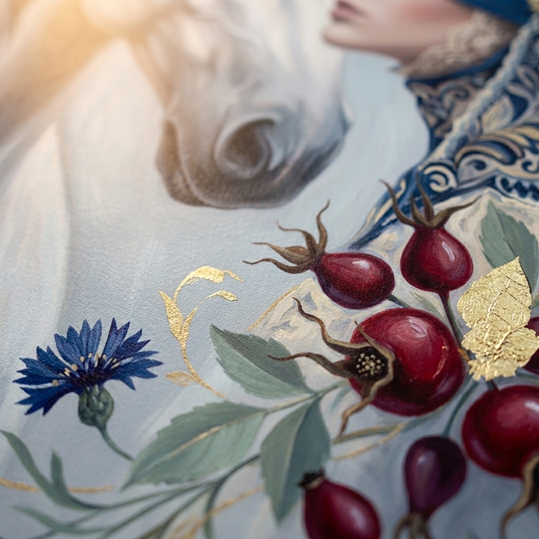 Dettaglio macro delle pennellate impasto dipinte a mano, texture in rilievo su tela artistica di alta qualità, design Papilora.