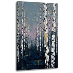 Visualizzazione 3D del quadro Foresta di Betulle con telaio in legno a vista, stile moderno Premium Art di Papilora.