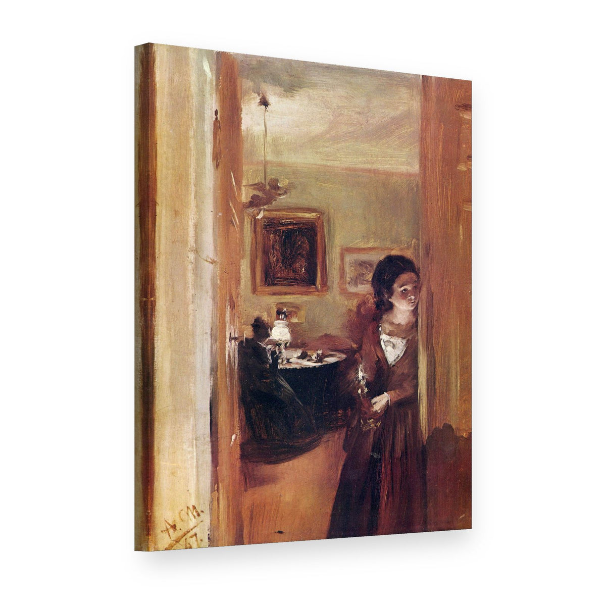 Quadro su tela Il soggiorno con la sorella dell'artista – Adolph Menzel, vista 3D