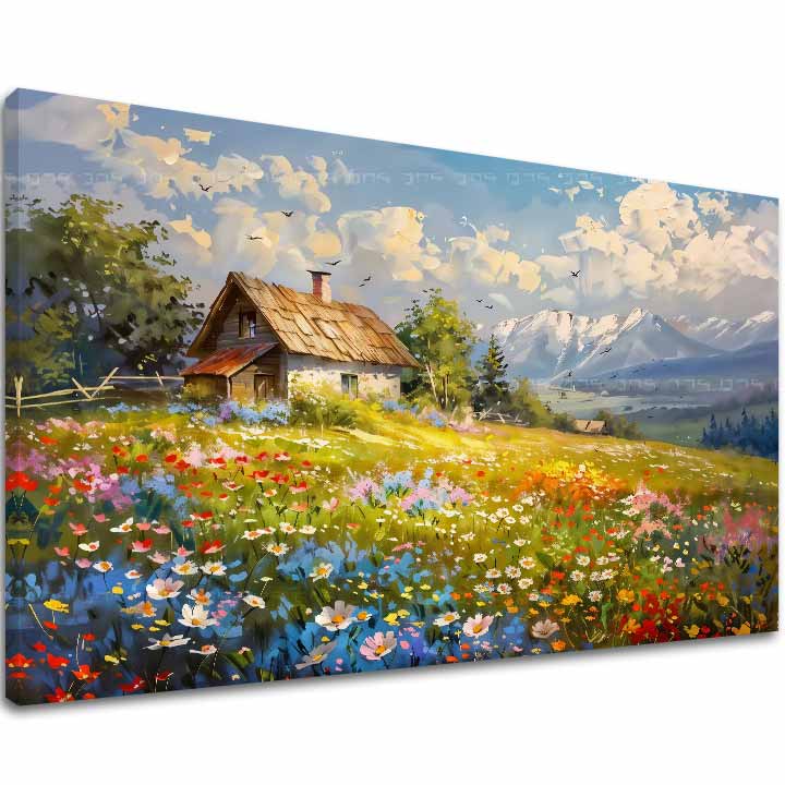 Quadro su tela Prato fiorito colorato | rifinito a mano dall'artista - immagine 2