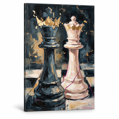 Quadro su tela con Re degli scacchi, visualizzazione 3D del telaio in legno massiccio, stile Premium Art di Papilora.