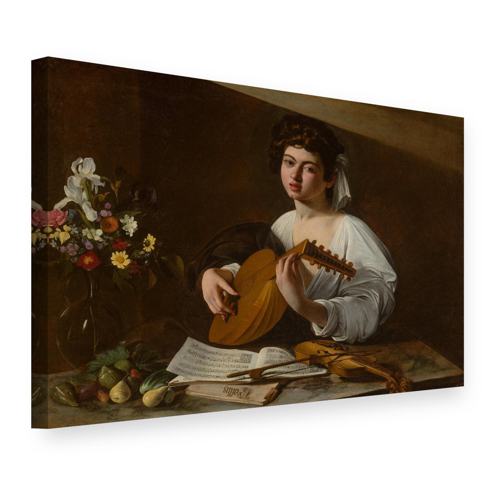 Quadro su tela Suonatore di liuto – Caravaggio, vista 3D