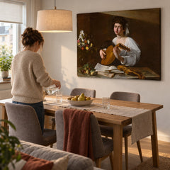 Quadro su tela Suonatore di liuto – Caravaggio in sala da pranzo