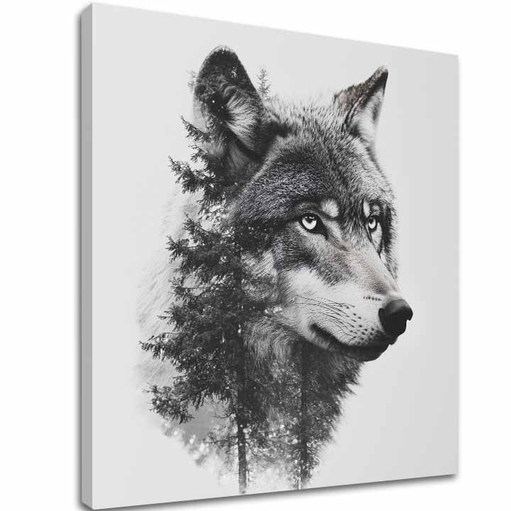 Quadro su tela Vista del lupo - Motivo moderno in bianco e nero - immagine 2