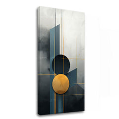 Quadro Via della Vita, parte del set Eleganza Art Déco, con motivi a gradini e dettagli dorati in uno studio contemporaneo.