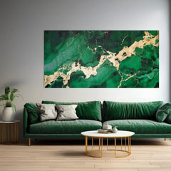 Tocco d'oro su tela Eleganza del marmo smeraldo