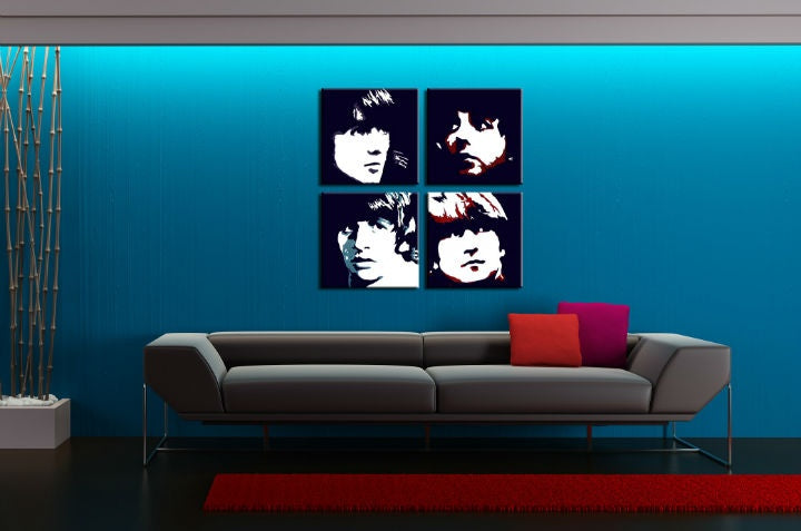 Quadro POP Art dipinto a mano BEATLES 4 pezzi beat | dimensioni diverse