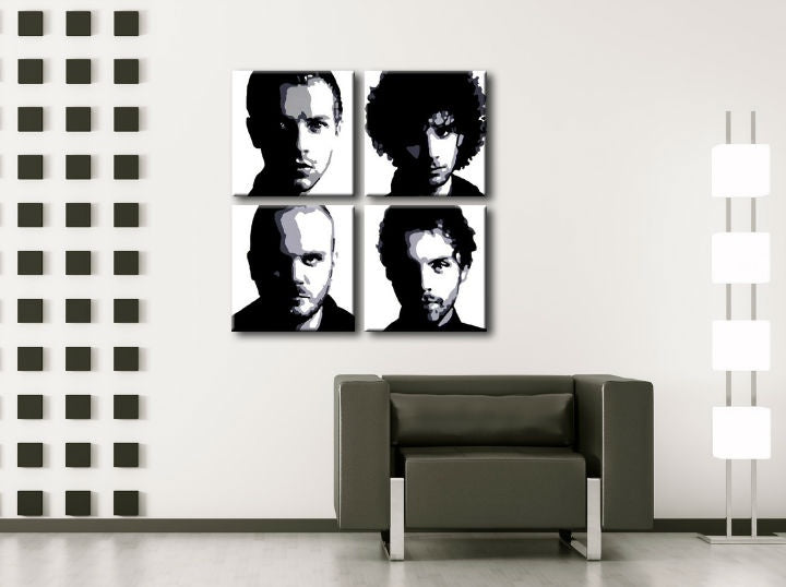 Quadro POP Art dipinto a mano Coldplay 4 pezzi cp