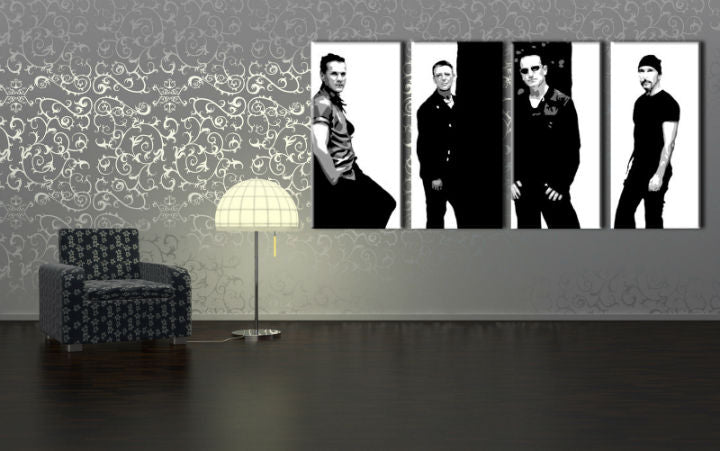 Quadro POP Art dipinto a mano U2 in nero | varie dimensioni