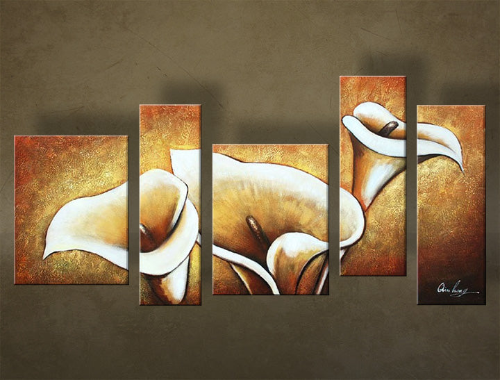 Quadro dipinto a mano FIORI 5 pannelli NU0032E5 | varie misure