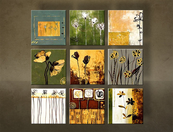 Quadro dipinto a mano FIORI 9 pannelli NU0042E9 | varie misure