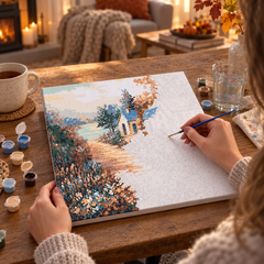 Dipingere con i numeri - Paesaggio colorato – contenuto del kit